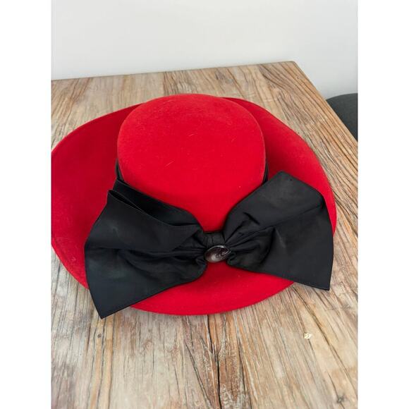 Michael Howard 100% Wool Red Hat U.S. A. with Black Accent Ribbon and Bow main image 6